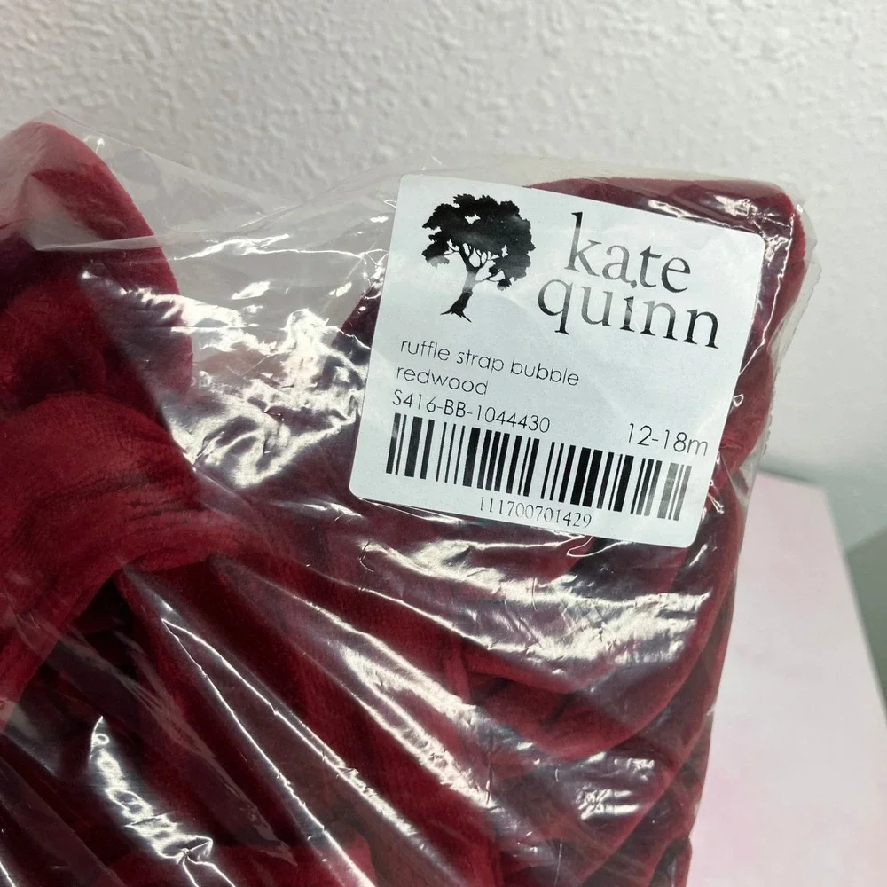 NWT Kate Quinn Velvet Ruffle Strap Bubble Romper w/ Headband Redwood 12-18 month